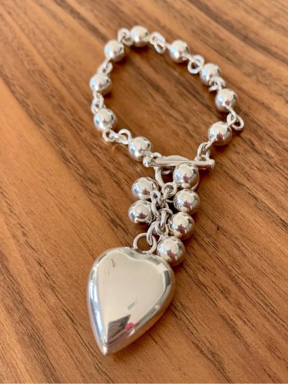 Silver 950 Heart Charm Beaded Bracelet - Women's Jewelry